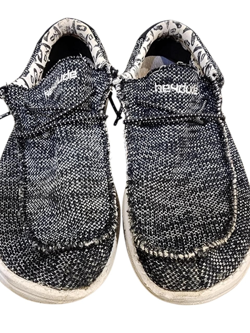Hey Dude Woven Knit Slip-On Sneakers in Black & White